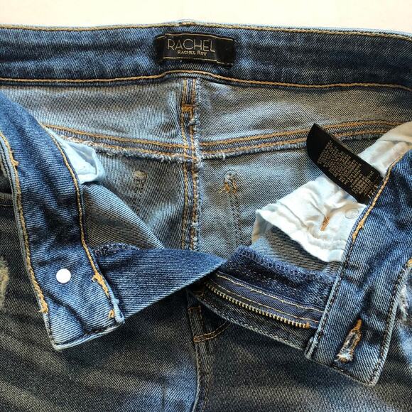 Rachel Roy Women's Medium Wash Distressed Cropped Skinny Jeans - Size 4 - Picture 3 of 10
